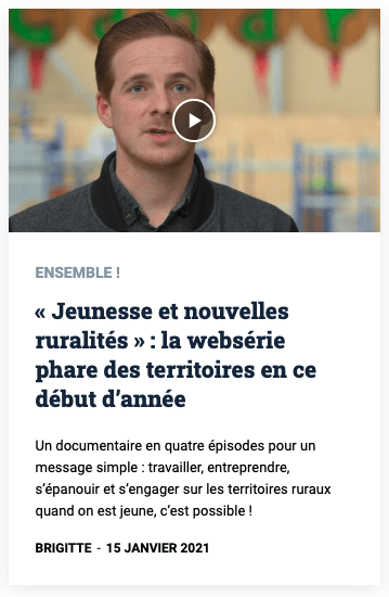 Capture d'écran de l'article "Jeunesse et nouvelles ruralités" publié sur MVT, pour illustrer la catégorie "Vidéo" du site.